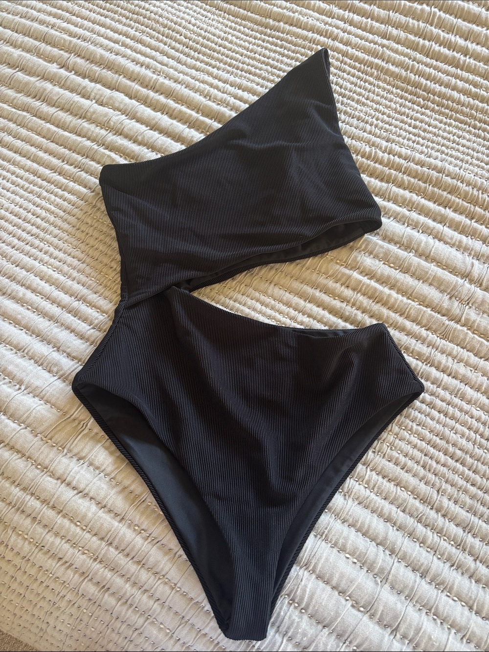 Beach Riot Black One-Shoulder Ribbed Cutout Swimsuit